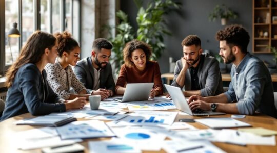 six collaborateurs autour d'une table de réunion
